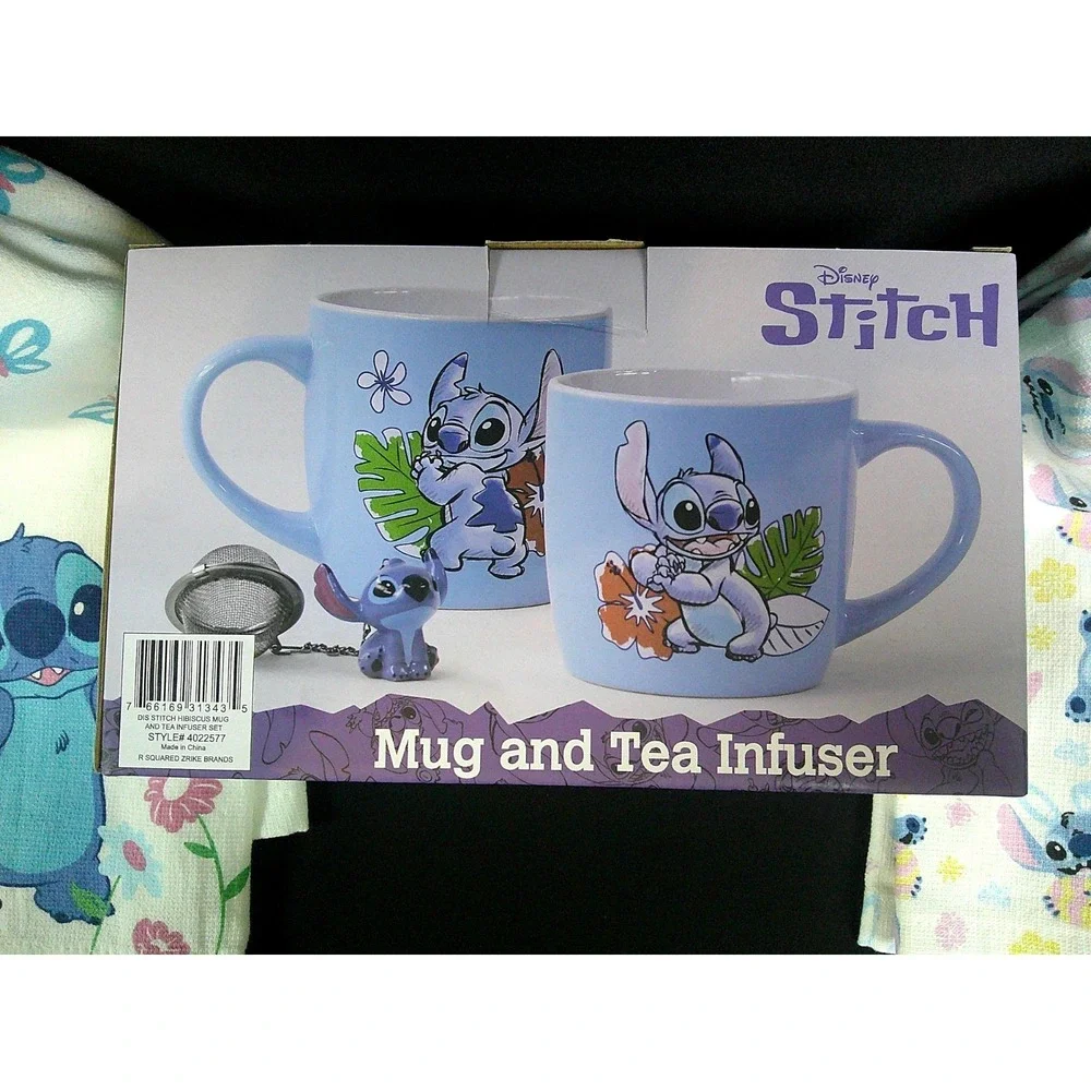 NEW! Disney Stitch Tea infuser set with 2 Stitch‎ Tea Towels COMBO Package